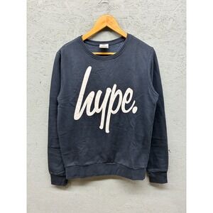 Hype. Men's Sweatshirt Small‎ Navy Blue Crewneck Logo Pullover Cotton Blend